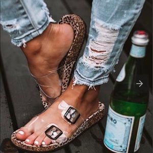Cute leopard/clear slide on sandals